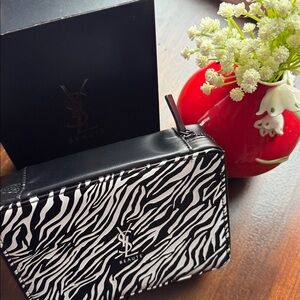 YSL Zebra Vanity Case Yves Saint Laurent Makeup Case Makeup Bag New 7×5×2"